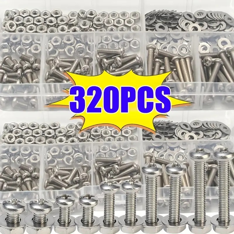 320PCS Hex Nuts & Bolts Set M2 - Furniture Hardware Kit ulasan dan harga