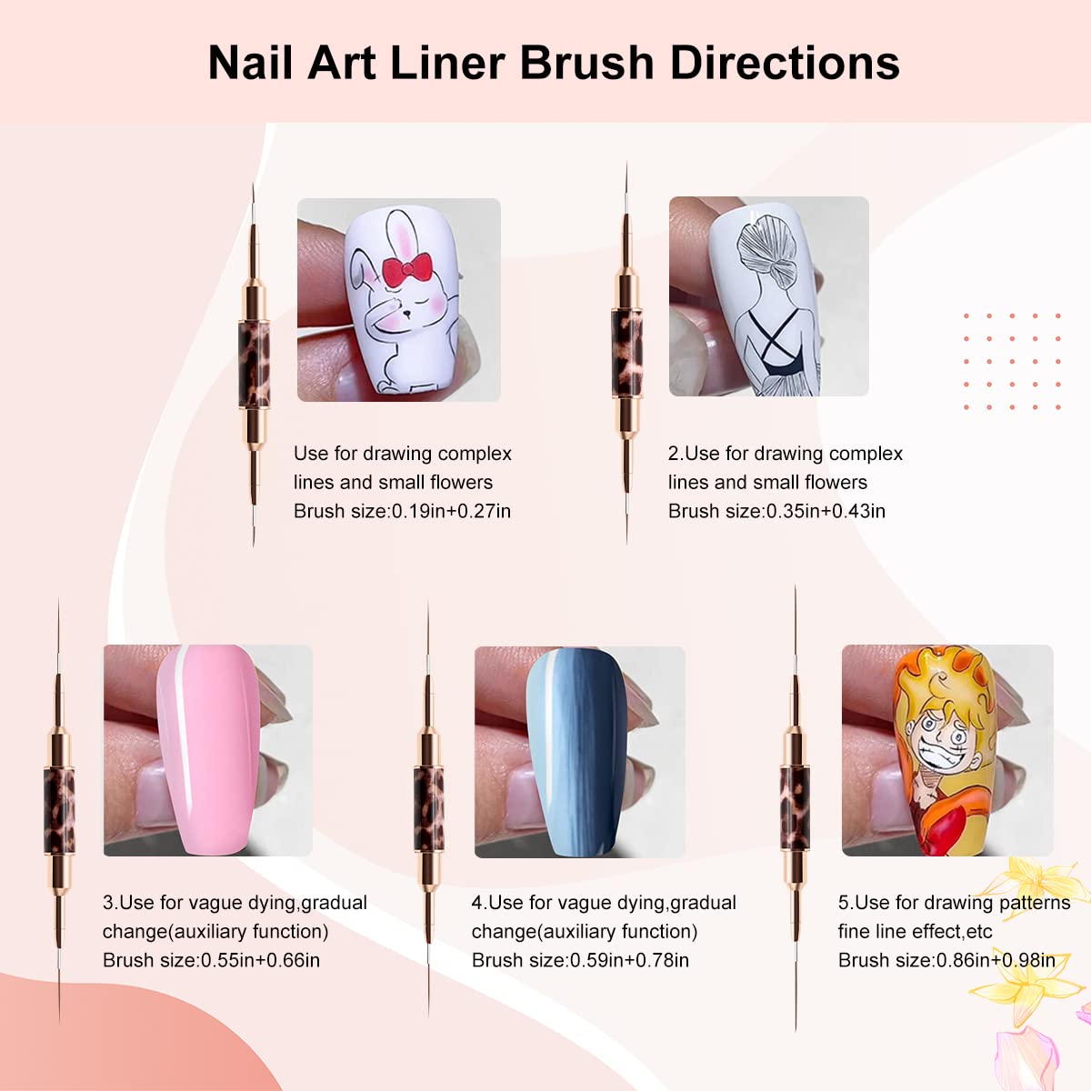 Liner Brush for Nails,5Pcs Dou - Furniture Hardware Nails ulasan dan harga